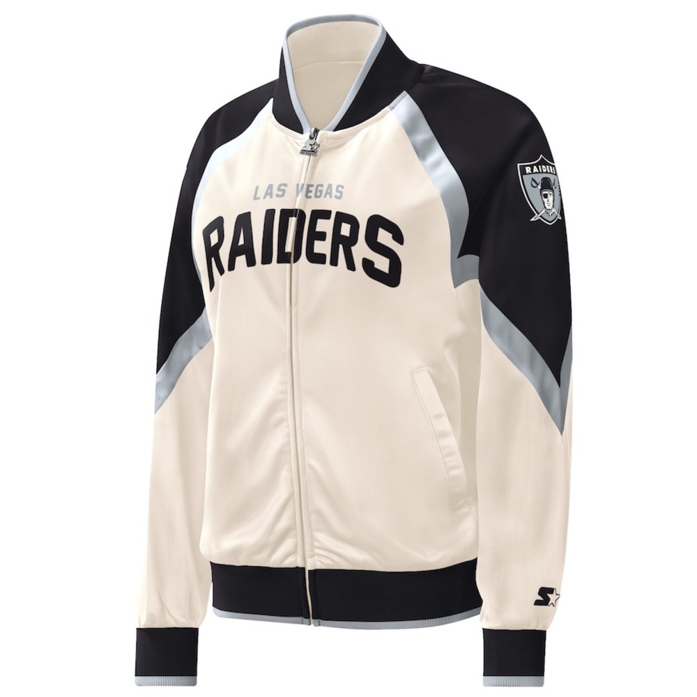 Las Vegas Raiders Starter White/Black Overtime Raglan Full-Zip Track Jacket